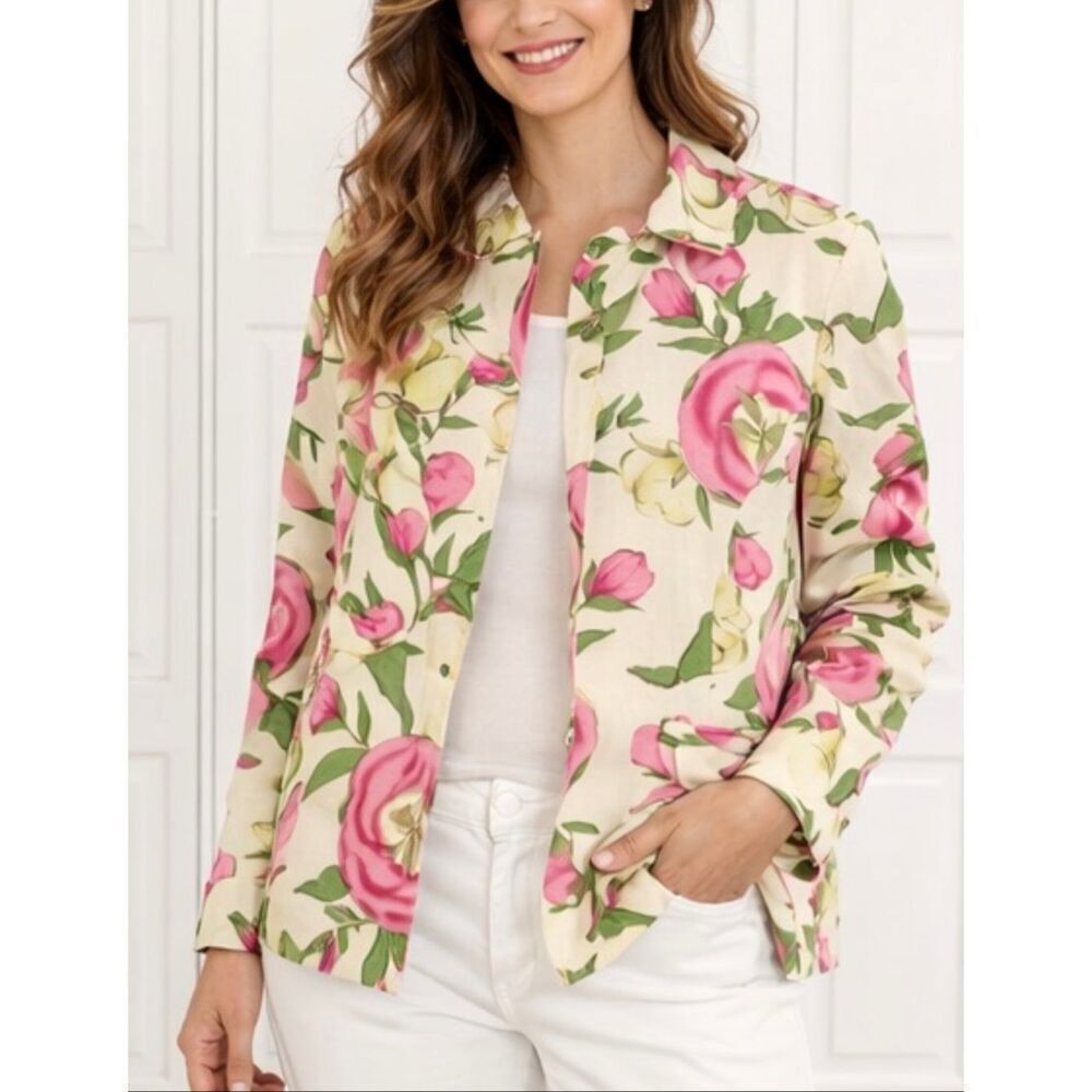 Vintage Loft pink floral blazer jacket size 6